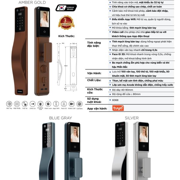 Khóa điện tử Hyundai HY-SLA807F (Face ID 3D & Tĩnh Mạch Lòng Bàn Tay)