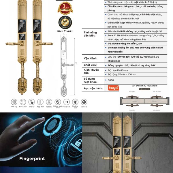 Khóa điện tử Hyundai HY-SLC8820 GOLD (Mạ Vàng 24K - Face ID 3D)