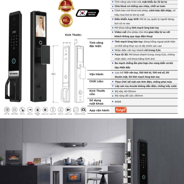 Khóa điện tử Hyundai HY-SLA913F BLACK (Tĩnh Mạch Lòng Bàn Tay & Face ID 3D)